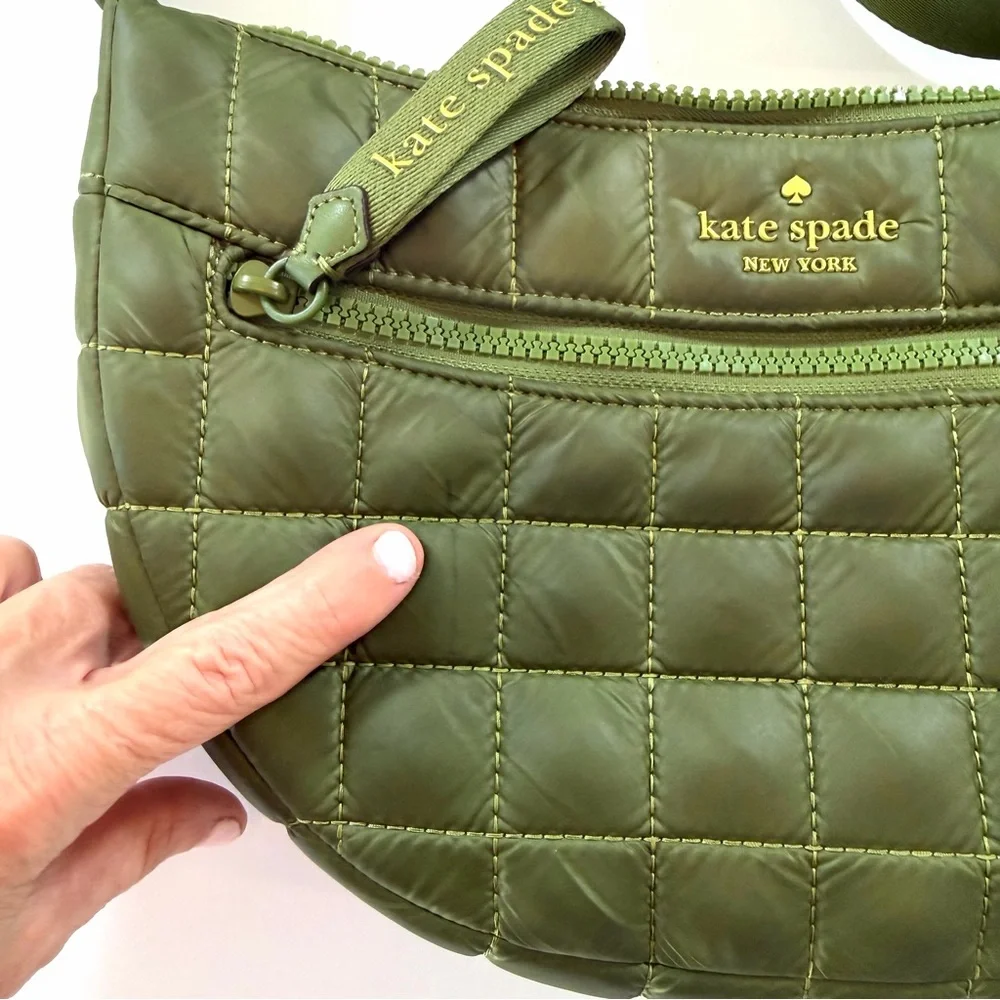 Kate Spade Camden Quilted Nylon Crossbody Bag Kelp Forest Adjustable Strap Chic